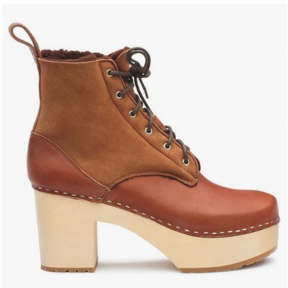 Swedish Hasbeens Hippie lace up Clog Boot 40